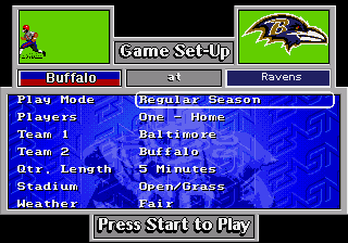 Baltimore Ravens team presentation captured from the modified Genesis game