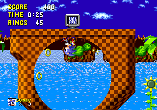 Original Sonic frames and scenery rendered by the Java reconstruction at the Green Hill loop